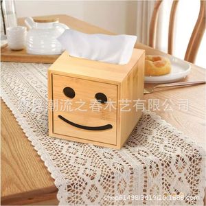 Creative smiley face napkin box, toilet <b>paper</b> storage box, wooden and bamboo square <b>tissue</b> box, living room dining table <b>tissue</b> - Product Image 2