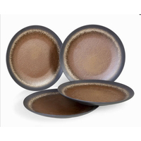 Service de vaisselle en céramique de porcelaine brun foncé pour salade, brunch, déjeuner, banquet, ensemble de 4 assiettes et bols, assiettes argentées