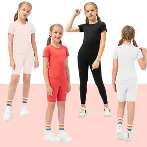 Girls Two-piece Sports Set Kids Training Shorts Children Wear Fitness Yoga Suit