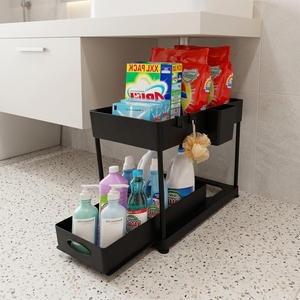 Hot Sale Black Bathroom Multifunctional Pull Out Cabinet Storage <strong>Rack</strong> 2 Tier Under <strong>Kitchen</strong> Sink Organizer With Sliding Drawer - Product Image 6