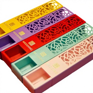Boîtes d'emballage pour macarons en papier recyclé découpé au laser, mini, fantaisie, pour mariage, couleurs violet, rouge, bleu - Product Image 2