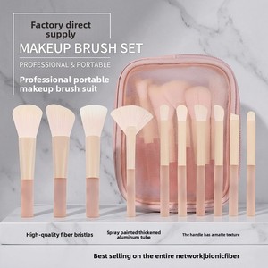10-Piece Mini Makeup Brush Set Plastic Handle Soft Synthetic Bristles Portable Loose Powder Kit - Product Image 2