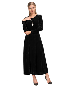 2019 de las mujeres de invierno de terciopelo de la ropa de manga larga Maxi negro invitado vestido de <span class=keywords><strong>boda</strong></span> - Product Image 1