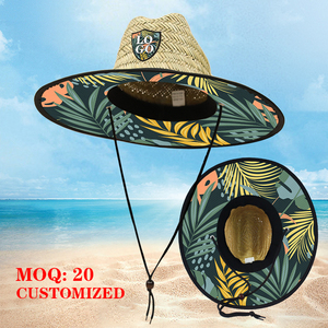 Sombrero de playa de lujo con estampado de verano, sombreros de paja de salvavidas para Surf con logotipo, sombreros huecos para exteriores, sombreros de paja de ala ancha Natural - Product Image 1