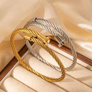 ins wind metal wire twist bracelet three-color stainless steel adjustable bracelet <b>men</b> and women versatile basic jewelry - Product Image 3