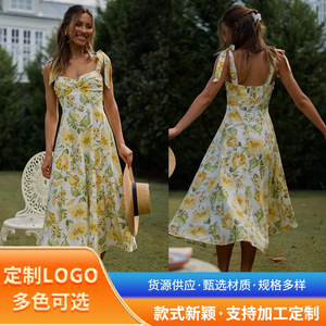 Dongguan usine vente directe spot 2024 printemps et été nouvelle mode tempérament imprimé robe à bretelles robes de filles - Product Image 4