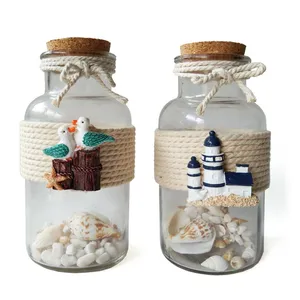 灯台の装飾が施されたボトルの貝殻カモメ灯台の砂ガラスの航海のお土産男の子の家の装飾のためのギフト