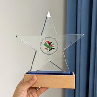 Trophée étoile en cristal avec base en bois, logo gravé sur mesure, plaque en cristal pour les cadeaux souvenirs d'entreprise, de sport et de championnats