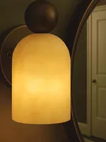 Lampe murale LED moderne minimaliste de luxe en marbre naturel avec base en cuivre, lumière chaude 2700K pour la décoration de chambre à coucher, montage mural