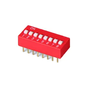 DS08 Red Color Gold Plated 2.54mm Pin Pitch 8 Position Dip Switch