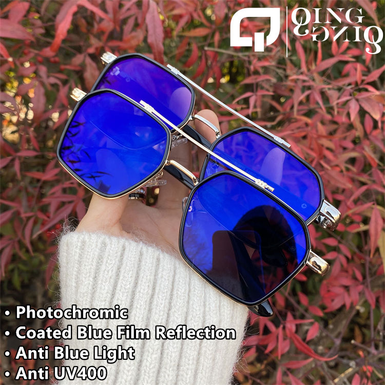Photochromic Glasses Woman Photogrey Blue Reflective Outdoor Anti Glare  Unisex Lightweight Frame