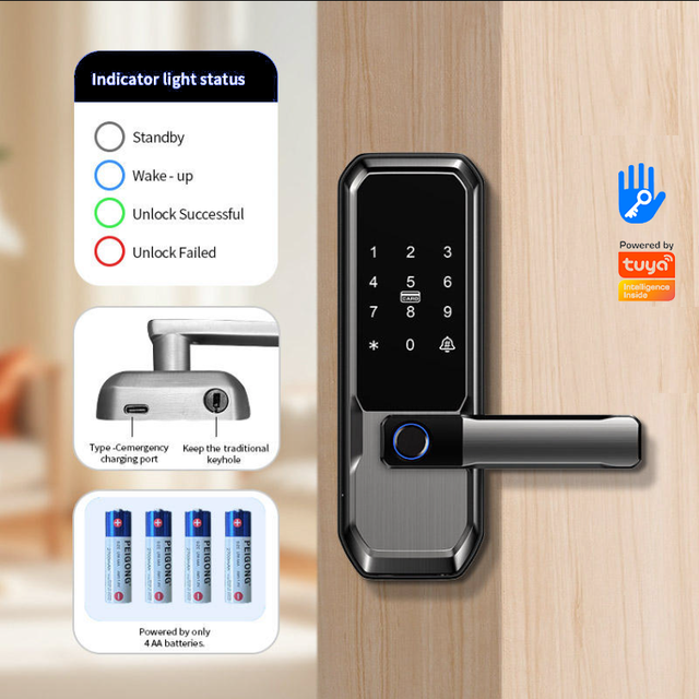 Intelligent Biometric APP Digital Smart Fingerprint Aluminum Alloy Door Lock with Smart Deadbolt Wi-Fi & for Cloud Storage