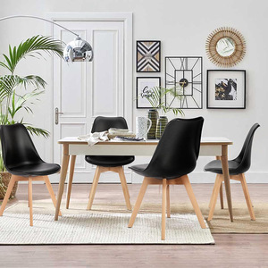 Silla de Comedor Moderna con Cojín, Carcasa de Plástico Blanco, Patas de Madera de Haya Maciza, <span class=keywords><strong>Sillas</strong></span> Tapizadas para Cocina y Restaurante - Product Image 3