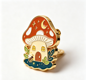 Pin de solapa de metal esmaltado personalizado con diseño de casa de hongos y cabaña de hadas, chapado en oro, regalo y recuerdo - Product Image 4