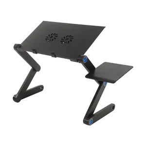 Wholesale foldable Aluminium alloy laptop stand portable leg lying laptop desk mount holder with cooling fans and mouse pad