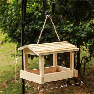 Grande mangeoire à oiseaux en bois suspendue mangeoire à oiseaux sauvages en bois naturel imperméable pour la décoration extérieure - Product Image 2