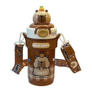 Bouteille d'eau isotherme pour enfants Hello Cappy en acier inoxydable 316 avec paille et motif ours, idéale pour l'école et compatible avec les sacs à dos - Product Image 1