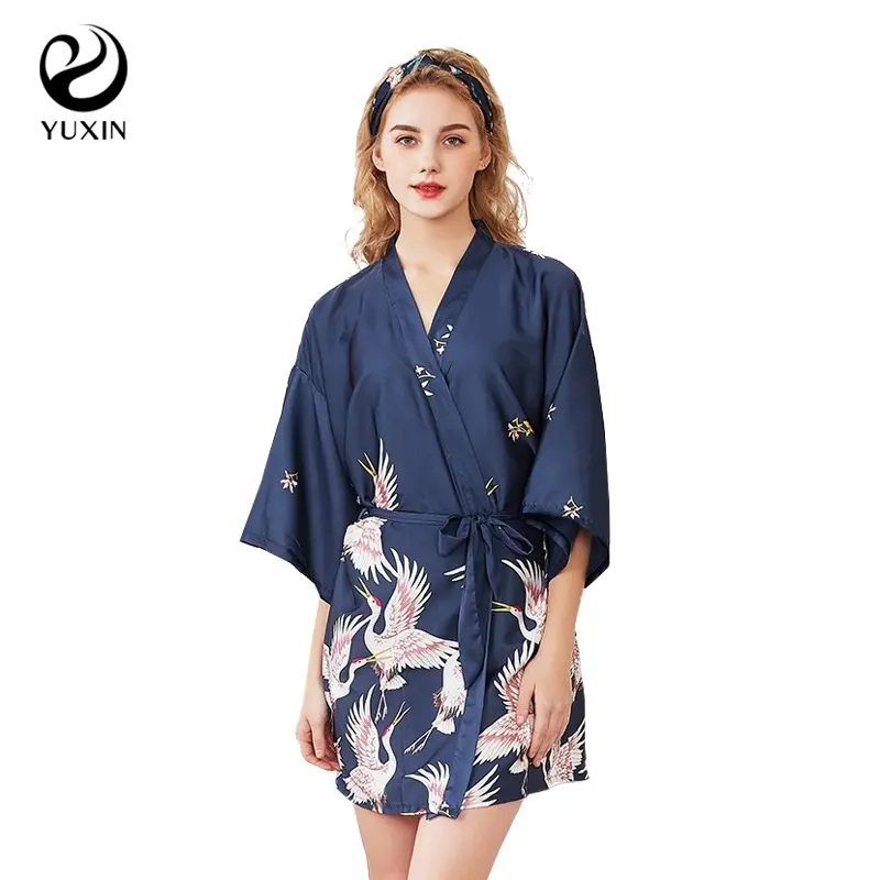 Silk Robe For Women Satin Floral Sleepwear Short Length Robe