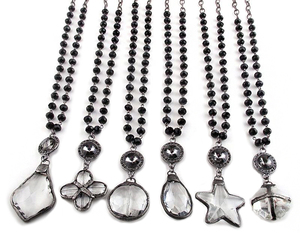 Collana da Donna alla Moda con Ciondolo a Croce e Stella a Goccia, Catena <span class=keywords><strong>Rosario</strong></span> in Vetro Cristallo Nero da 8mm con Maglie di Cristallo Saldato, Gioielli Personalizzati - Product Image 1