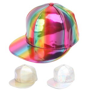 Pu Rainbow Snapback Cap Iridescent <b>Flat</b> Brim Fashion <b>Hat</b> For Adults Casual Wear - Product Image 1