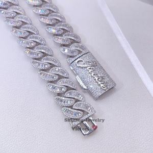 Collana Personalizzata <span class=keywords><strong>con</strong></span> <span class=keywords><strong>Nome</strong></span> in Moissanite VVS, Gioielli Hip Hop da Rapper, Catena Cubana in <span class=keywords><strong>Argento</strong></span> <span class=keywords><strong>con</strong></span> Taglio Baguette - Product Image 3
