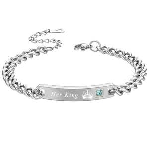 Her King His Queen Stainless Steel <b>Couple</b> <b>Bracelet</b> With Crown Engraving Gift For Lovers - Product Image 3