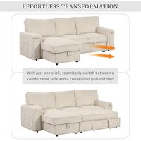 Großhandel Cord 2-in-1 Ausziehbares Schlafsofa Konvertierbares Sofa mit Stauraum Chaiselongue L-förmiges Sofa mit Versteckten Getränkehaltern