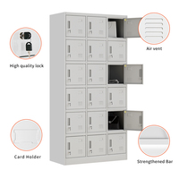 Casier métallique à 18 portes en acier laminé à froid avec serrure à clé individuelle, aération et porte-cartes pour salle de sport, école, bureau