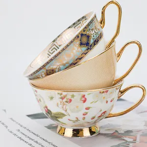 Taza y platillo de café de cerámica, taza de té de porcelana de hueso fino clásico, taza de café, decoración del hogar para fiesta de té de la tarde