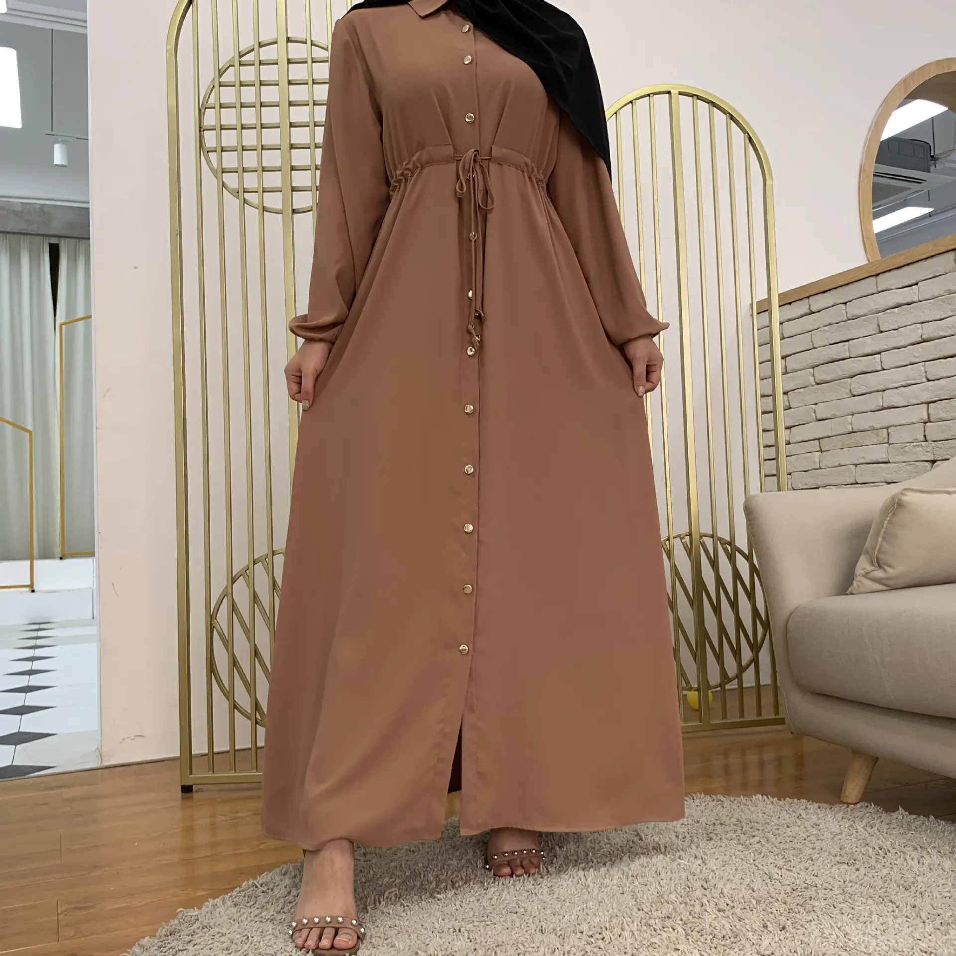 Abaya — robe longue pour Ramadan, tenue populaire malaisienne, turquie, à fermeture avec boutons dorés, vêtements islamiques, 2021
