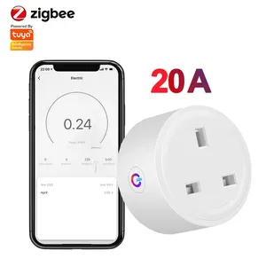 Tuya 20A Zigbee Smart Plug UK Socket Power Strip Mini Home Wireless Outlet with Energy Monitor Compatible with Alexa Google Home