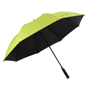 Lightning Proof Yellow Green Automatic Open Stick Black Coated Golf Straight Umbrellas for The Rain Waterproof