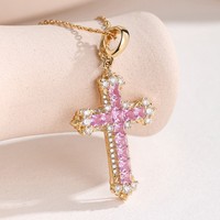 Collier pendentif croix iris rose, saphir rose IGI, or massif 18 carats, style designer européen, pour femmes élégantes et distinguées, surprise