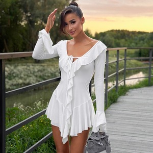 Vestido Mini <span class=keywords><strong>de</strong></span> Noche Elegante y Sexy con Cuello en V, Manga Larga, Volantes y Cordones para Mujer, Vestido <span class=keywords><strong>de</strong></span> <span class=keywords><strong>Fiesta</strong></span> Elegante, Ropa <span class=keywords><strong>de</strong></span> Calle - Product Image 1