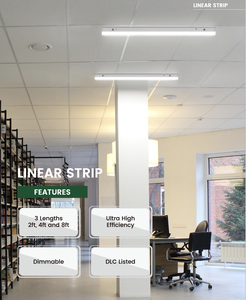 4ft Dimmable LED Linear Strip Light 30W 3500K-5000K 120-277V Indoor Commercial Office Lighting LED fluorescent tube - Product Image 5
