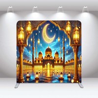 Toile de fond photo personnalisable pour l'Aïd Moubarak du Ramadan, motif croissant de lune et mosquée dorée, double face, pour événements photographiques