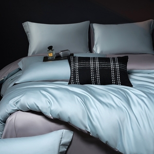 Parure de <span class=keywords><strong>lit</strong></span> unie verte personnalisable de haute qualité, 4 pièces, housse de couette en coton à fibres longues 100S, 500TC, toutes saisons - Product Image 1