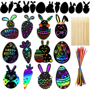 Peinture magique d'animaux lapin et carottes, papier à gratter, dessin animé, Art arc-en-ciel, avec bâton en bois - Product Image 1