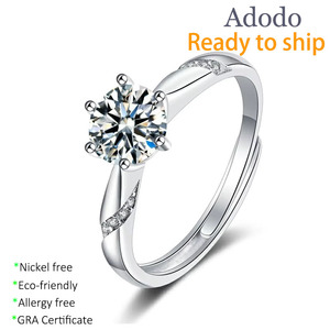 Customized Classic 6 Claw Design Round Cut 1CT VVS GRA Moissanite Fine Jewelry Daily Wear <strong>925</strong> <strong>Silver</strong> Adjustable <strong>Ring</strong> for Women - Product Image 1