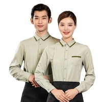 Chemise uniforme à manches longues pour serveur, serveuse, personnel de restauration, hôtel, café, bar, cuisine, avec poignets ajustables et boutons