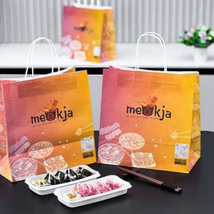 Bolsas de Papel Kraft Desechables Ecológicas con Asas Planas/Trenzadas para Entrega de Sushi, Sashimi y Ensaladas - Reciclables, Impresión Personalizada - Product Image 6