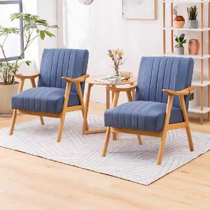 Modern <b>Blue</b> Velvet Living Room <b>Chair</b> With Wooden Legs Tufted Back Solid Design Midcentury Style Leisure Furniture - Product Image 1
