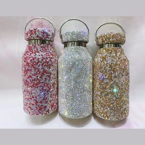 OEM Bling paslanmaz çelik su şişeleri 350ml/500ml/600ml/750ml DIY cam yalıtımlı kristal bardak el yapımı mutlu noel hediyesi - Product Image 2