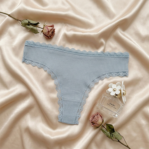 Tangas de algodón acanalado azules para mujer, de talle bajo, suaves y elásticas, ropa interior femenina de talla grande, bragas tipo G-string al por mayor - Product Image 2