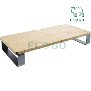 Natural Bamboo Laptop Notebook Monitor <b>Stand</b> Metal Legs <b>Screen</b> Riser <b>Desk</b> Wood Computer Holder - Product Image 2