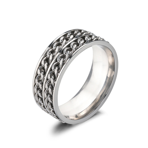 Anillo giratorio de doble cadena para hombre, accesorios de moda, joyería de acero inoxidable - Product Image 3