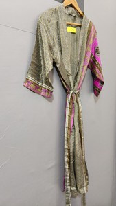 Bata Kimono de Verano para Mujer, Reversible, Ecológica, con Estampado Animal, Cierre de Cinturón, Manga Corta, de Terciopelo y Algodón - Product Image 3