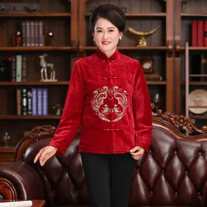 Wholesale Mother Day Red Chinese Style Women's Daily Birthday Party Coat