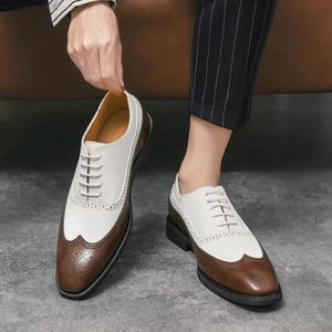 Large Size 38-46 Brogue Carved Dress Shoes for Men Color <b>Block</b> Formal Business Oxfords Comfortable and Stylish - Product Image 4