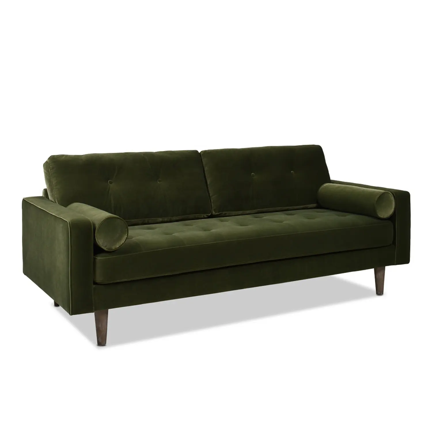 Mid-Eeuw Modern Design Houten Frame Groen Fluwelen Stof Vierkante Getufte Zitje Woonkamer Loveseat Bank